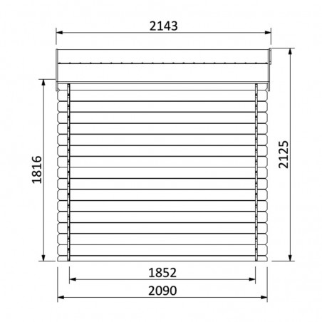 Misure casetta Haya. 19 mm, 209 x 209 cm. 4,37 m²