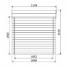 Misure casetta Haya. 19 mm, 209 x 209 cm. 4,37 m²