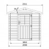 Misure casetta Haya. 19 mm, 209 x 209 cm. 4,37 m²