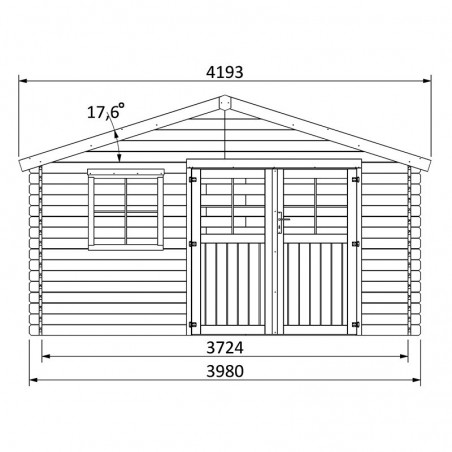 Casetta per giardino in legno Boreal. 28 mm, 398x248 cm. 9,87 m²