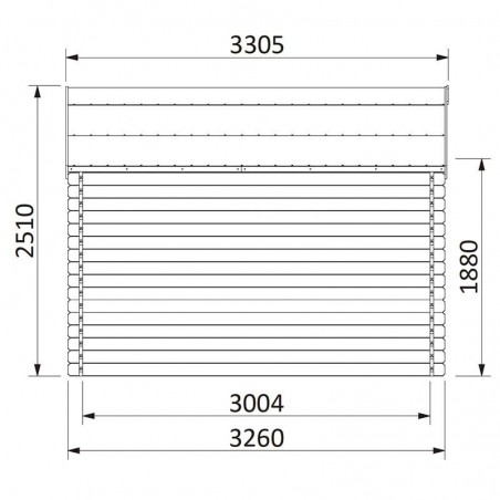 Casetta in legno Frévent. 28 mm, 398 x 326 cm, 12,97m²