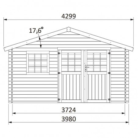Casetta in legno Frévent. 28 mm, 398 x 326 cm, 12,97m²