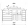 Casetta in legno Frévent. 28 mm, 398 x 326 cm, 12,97m²