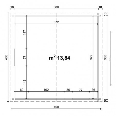 Misure casetta Valencia. 40mm, 400x400 cm. 16 m²