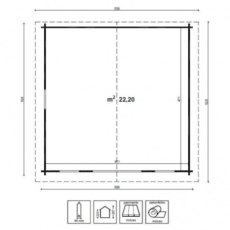 Misure Casetta Lavinia 44mm, 500x500 cm